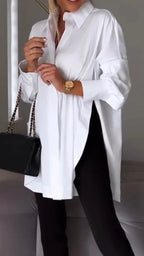 White Lapel Slit Shirt - Eliza-Warszawa