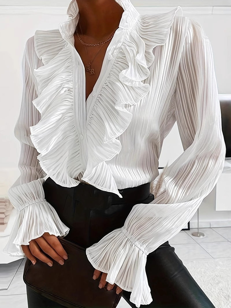 White Ruffled Long-sleeved Shirt - Eliza-Warszawa