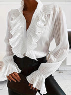 White Ruffled Long-sleeved Shirt - Eliza-Warszawa