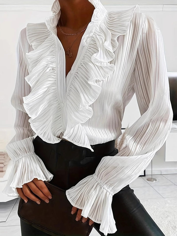 White Ruffled Long-sleeved Shirt