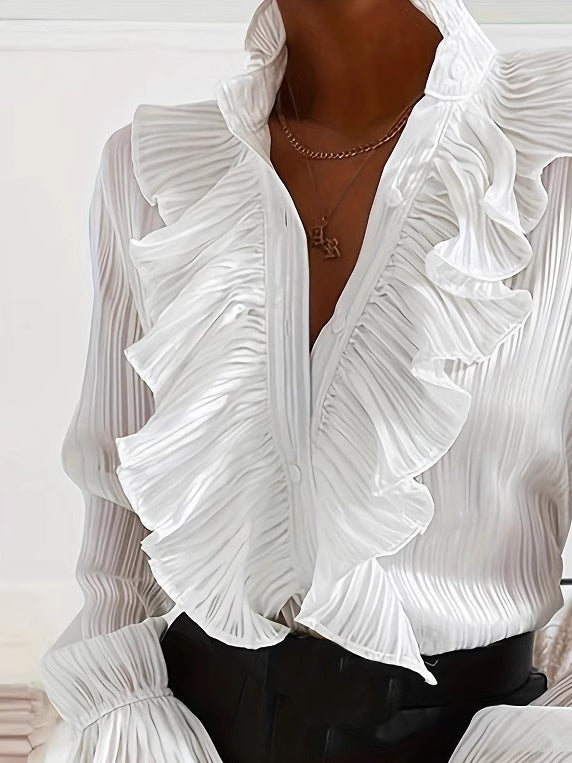 White Ruffled Long-sleeved Shirt - Eliza-Warszawa