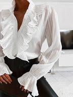 White Ruffled Long-sleeved Shirt - Eliza-Warszawa