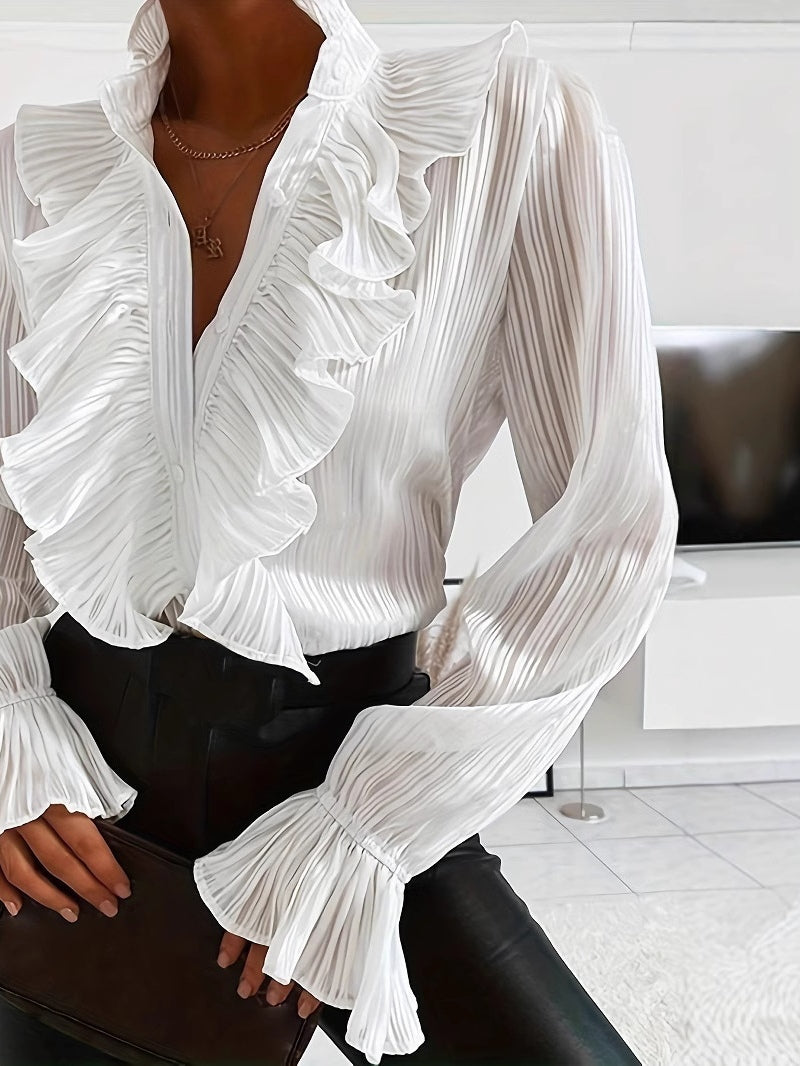 White Ruffled Long-sleeved Shirt - Eliza-Warszawa