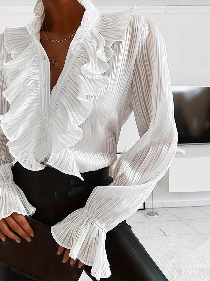 White Ruffled Long-sleeved Shirt