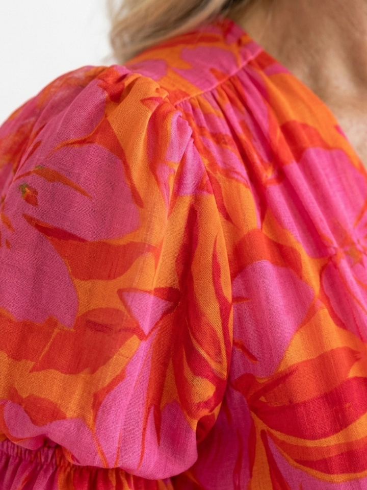 Willow - Floral V Neck Puff Sleeve Midi Dress - Eliza-Warszawa