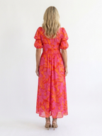 Willow - Floral V Neck Puff Sleeve Midi Dress - Eliza-Warszawa