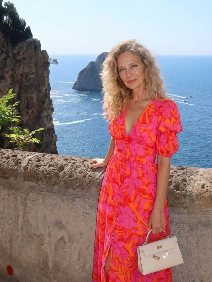 Willow - Floral V Neck Puff Sleeve Midi Dress - Eliza-Warszawa