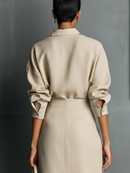 Women's Beige Cotton Blend Shirt And Skirt Set