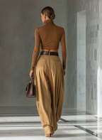 Women's Blended Brown Top And Wide-leg Pants Set - Eliza-Warszawa