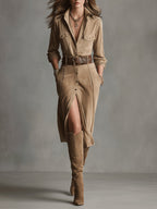 Women's Brown Fashion Suede Midi Dress - Eliza-Warszawa