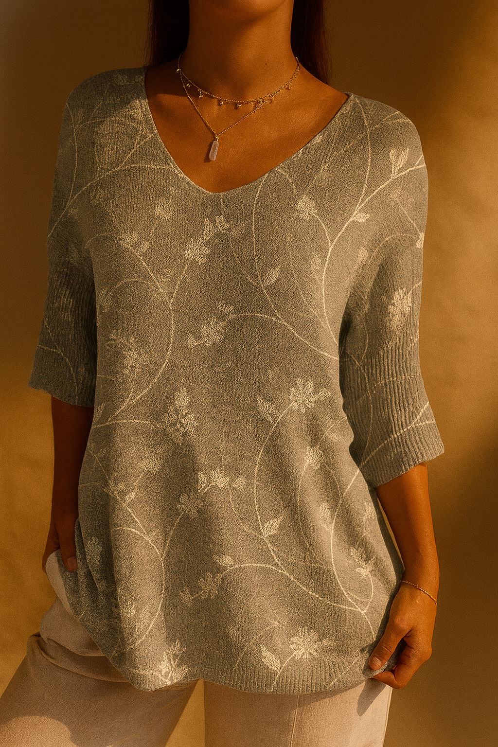 Women's Casual Floral Vintage Knit Sweater - Eliza-Warszawa