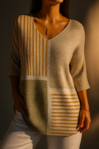 Women's Casual Knit Sweater with Abstract Geometric Pattern - Eliza-Warszawa