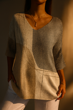 Women's Casual Knit Sweater with Abstract Geometric Pattern - Eliza-Warszawa