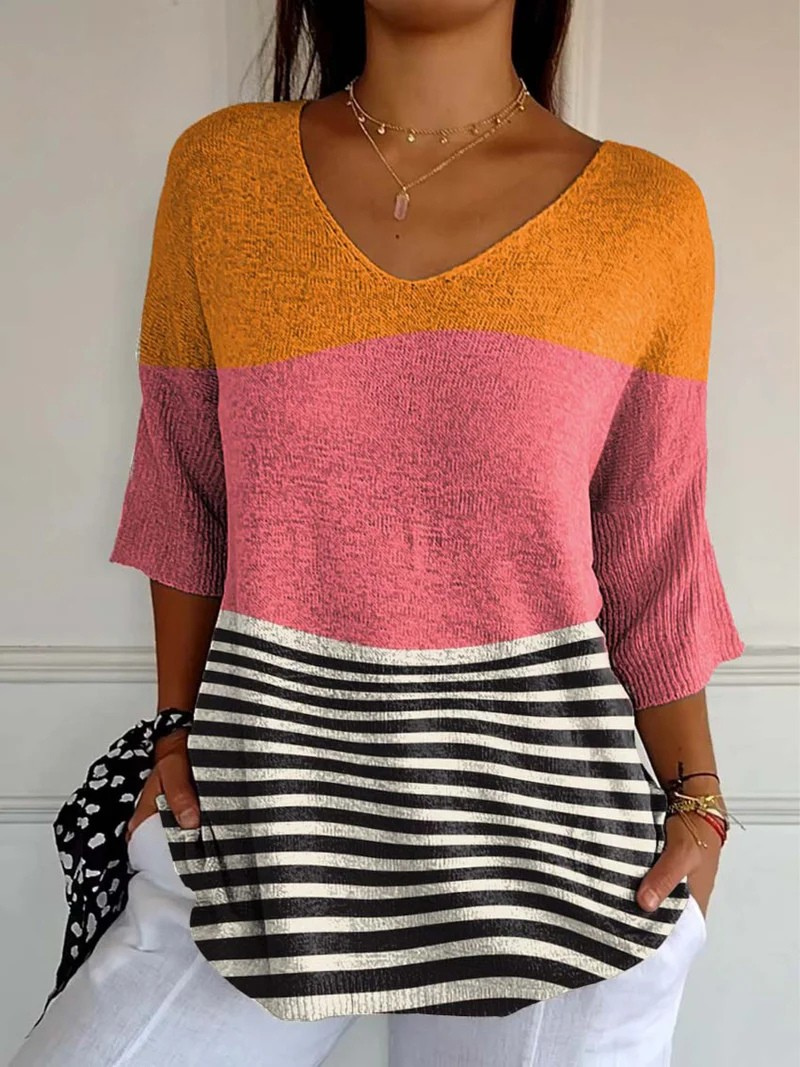 Women's Casual Knit Sweater with Abstract Pattern - Eliza-Warszawa