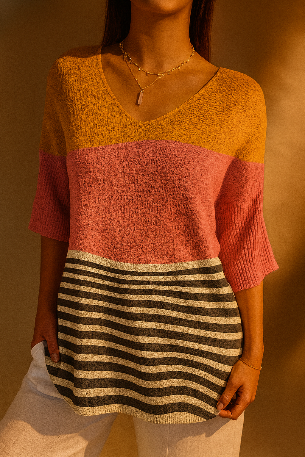 Women's Casual Knit Sweater with Abstract Pattern - Eliza-Warszawa