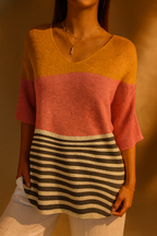 Women's Casual Knit Sweater with Abstract Pattern - Eliza-Warszawa