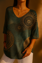 Women's Casual Knit Sweater with Vintage Abstract Geometric Pattern - Eliza-Warszawa