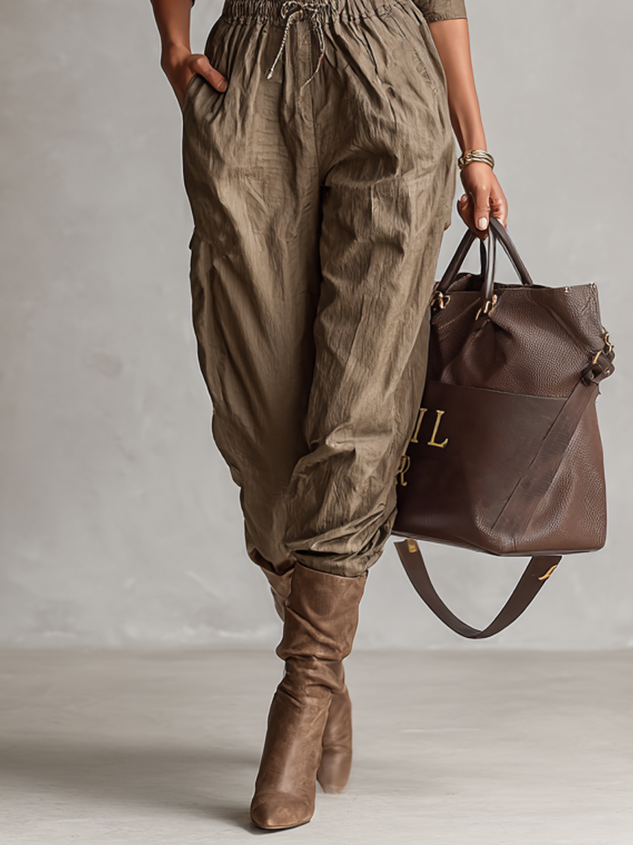 Women's Casual Shirt Collar Button Drawstring Jumpsuit - Eliza-Warszawa