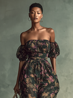Women's Chiffon Floral Print Bandeau Short Sleeve Waist Jumpsuit - Eliza-Warszawa