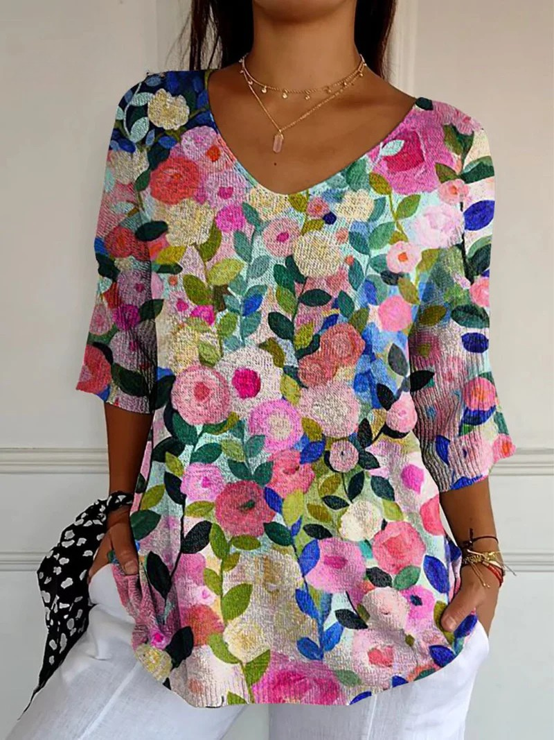 Women's Colorful Floral Knit Sweater - Eliza-Warszawa