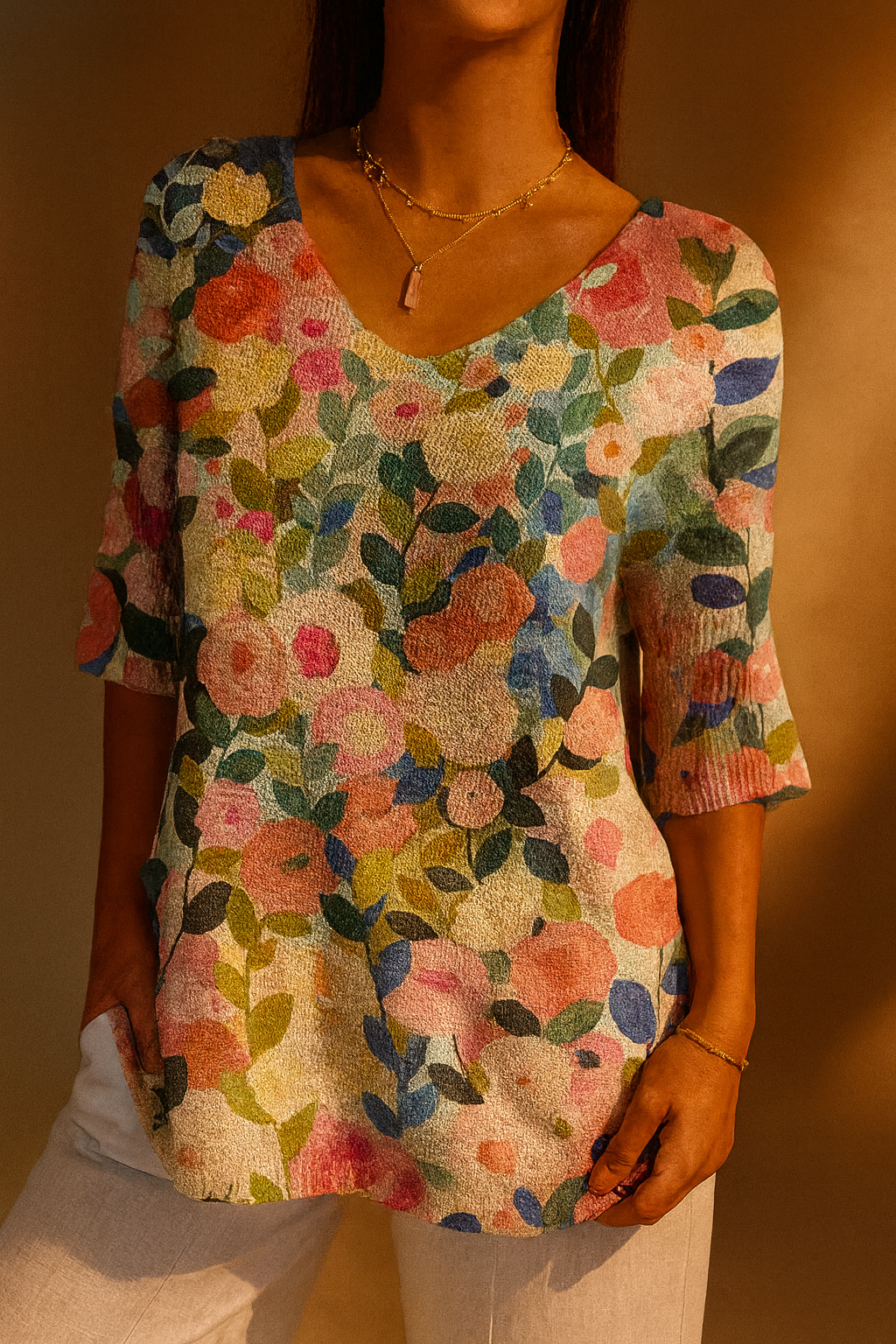 Women's Colorful Floral Knit Sweater - Eliza-Warszawa