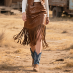 Women's Country Bohemian Leather Fringe Skirt - Eliza-Warszawa
