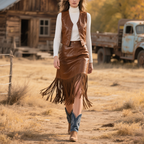 Women's Country Bohemian Leather Fringe Skirt - Eliza-Warszawa