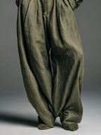 Women's Fashion Cotton And Linen Blended Long Sleeve Shirt Wide Leg Pants Two-Piece Set - Eliza-Warszawa