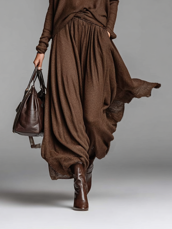 Women's Fashion Round Neck Knitted Sweater Skirt Set