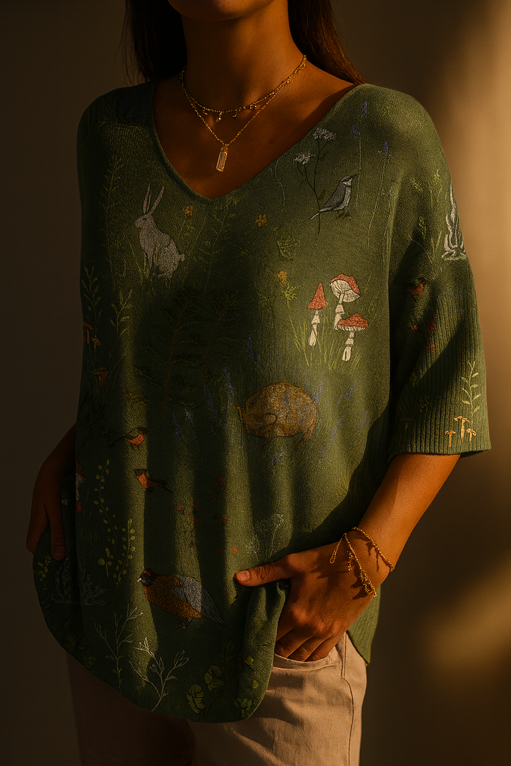 Women's Forest Pattern Sweater with Animals - Eliza-Warszawa