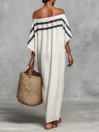 Women's Minimalist Off-Shoulder Batwing Sleeve Linen Maxi Dress - Eliza-Warszawa