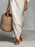 Women's Minimalist Off-Shoulder Batwing Sleeve Linen Maxi Dress - Eliza-Warszawa