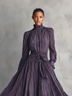 Women's Plaid Blended Half-high Collar Long-sleeved Blouse And Long Skirt Set - Eliza-Warszawa