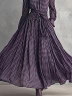 Women's Plaid Blended Half-high Collar Long-sleeved Blouse And Long Skirt Set - Eliza-Warszawa