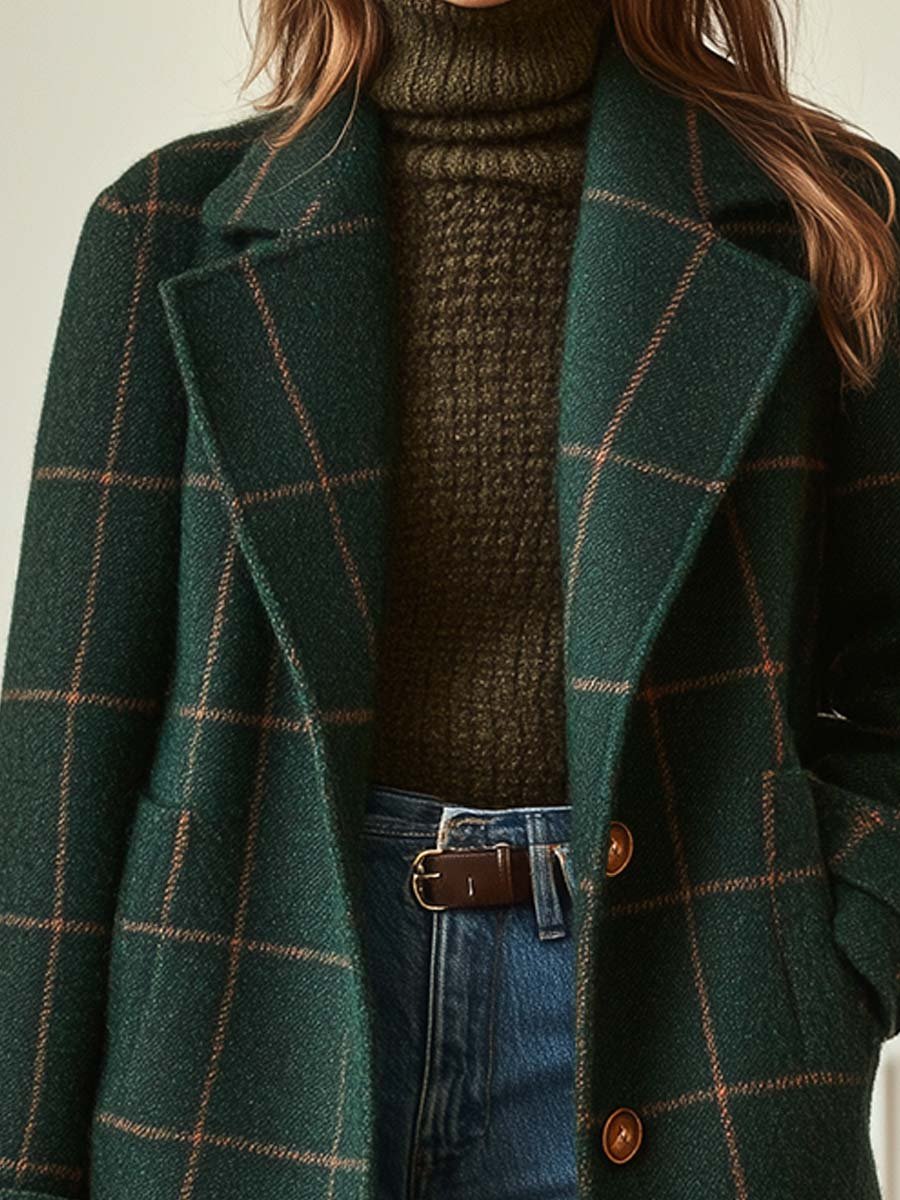 Women's Retro Lapel Plaid Tweed Coat - Eliza-Warszawa