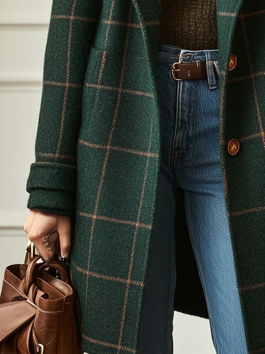 Women's Retro Lapel Plaid Tweed Coat - Eliza-Warszawa