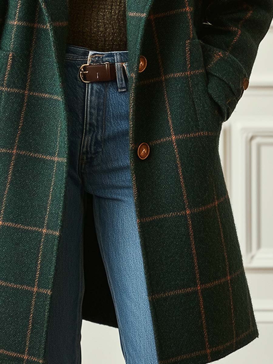 Women's Retro Lapel Plaid Tweed Coat - Eliza-Warszawa