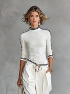 Women's Sports Half-high-neck Long-sleeved T-shirt Drawstring Wide-leg Pants Two-piece Set - Eliza-Warszawa