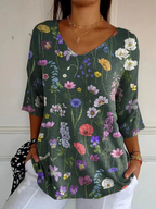 Women's Spring Botanical Print Casual Knit Sweater - Eliza-Warszawa