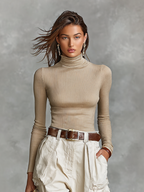 Women's Tight High Neck Long Sleeve T-shirt Multi-pocket Cargo Pants Two-piece Set (without Belt) - Eliza-Warszawa