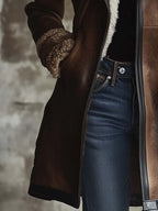 Women's Vintage Contrast Lambskin Collar Faux Leather Coat - Eliza-Warszawa