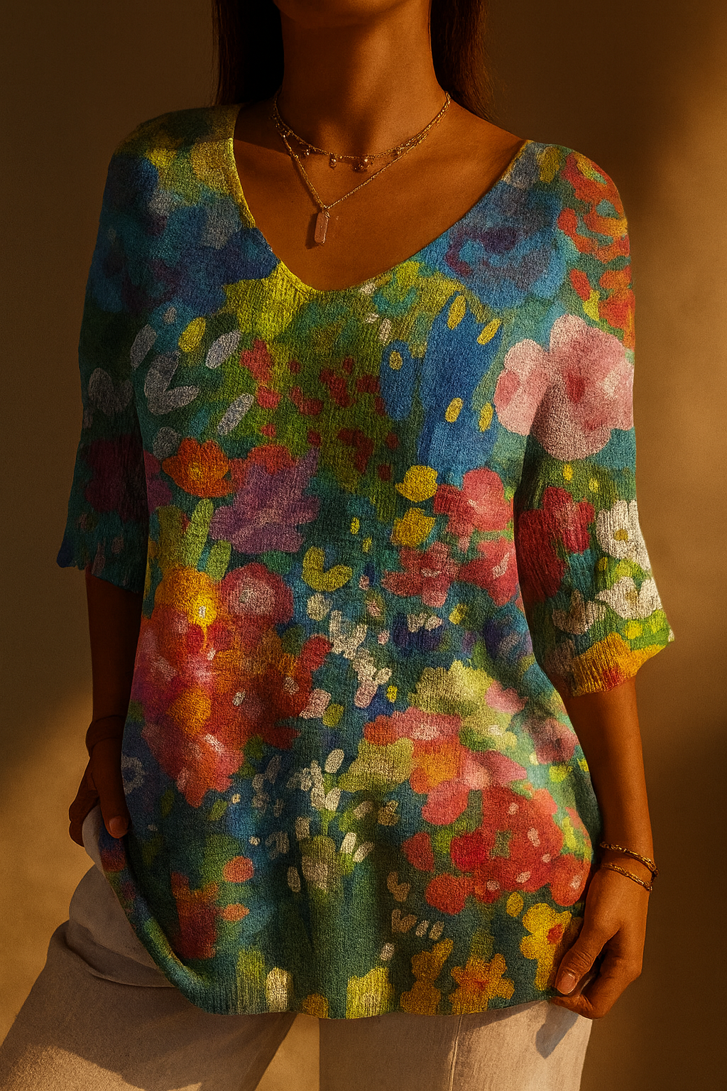 Women's Vintage Floral Knit Sweater - Eliza-Warszawa