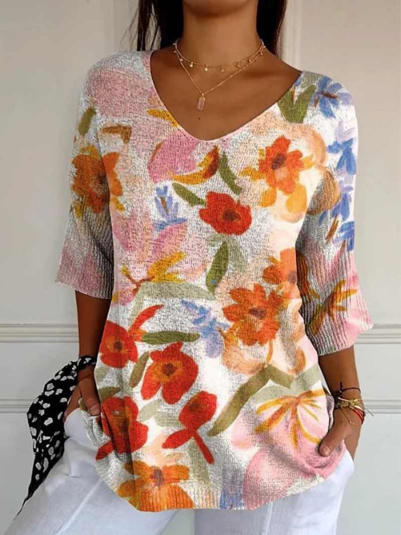 Women's Vintage Floral Pattern Sweater - Eliza-Warszawa