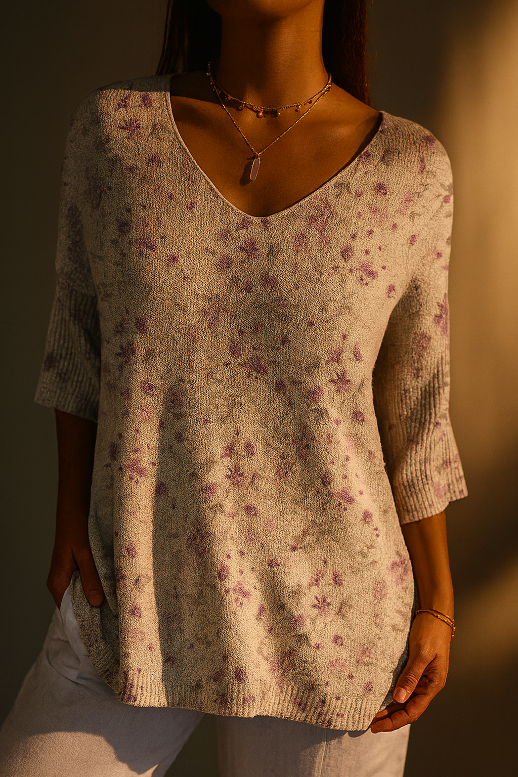 Women's Vintage Floral Pattern Sweater - Eliza-Warszawa