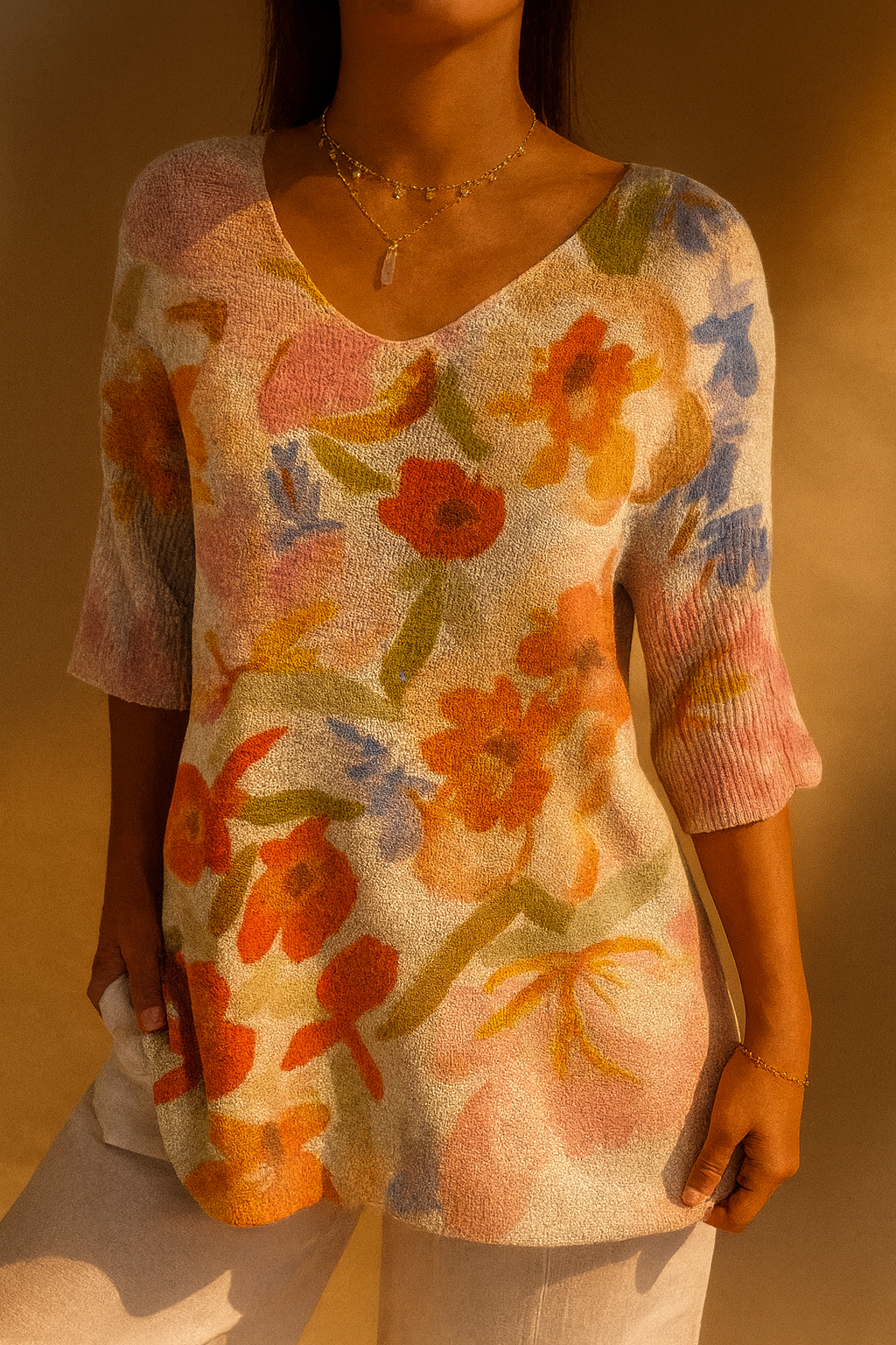 Women's Vintage Floral Pattern Sweater - Eliza-Warszawa