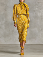 Women's Vintage Satin Polka Dot Print Shirt And Skirt Two-Piece Set (Not including scarf) - Eliza-Warszawa