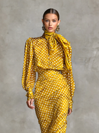 Women's Vintage Satin Polka Dot Print Shirt And Skirt Two-Piece Set (Not including scarf) - Eliza-Warszawa