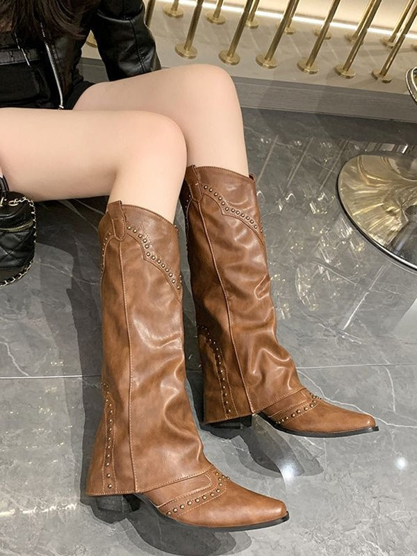 Women's high boots with rivet high boots - Eliza-Warszawa