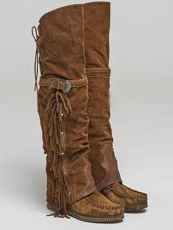 Women's over-the-knee tassel rivet flat high boots - Eliza-Warszawa