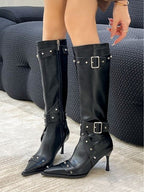 Women's pointed-toe studded high-heeled fashion boots - Eliza-Warszawa